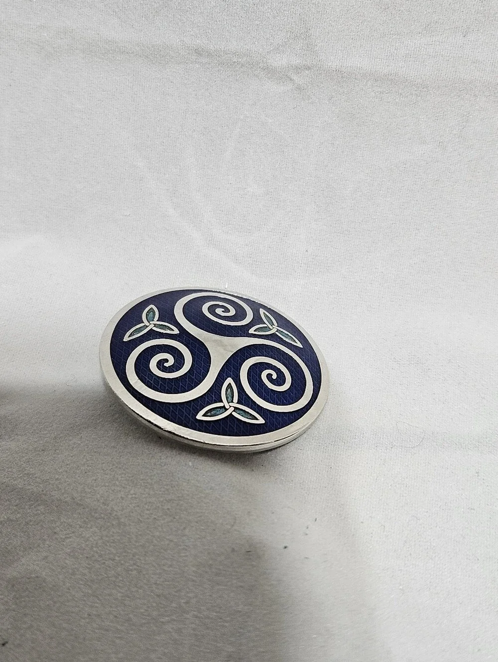 Sea Gems Celtic Lands Blue Enamel Triskele & Trinity Knot Brooch Vintage